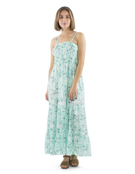 Robe Longue Bretelles Voile Coton Doublee Imprime Bali