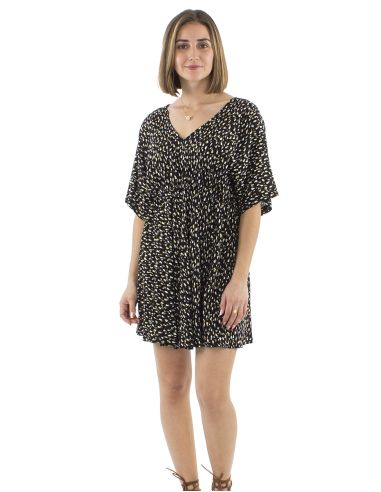 Robe Viscose Courte Imprime Feline Elastique TailleManches Courtes