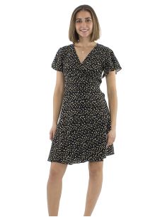 Robe Viscose Cache Cœur Imprime Feline Manches Courtes 2