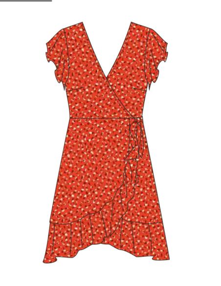 Robe Viscose Cache Cœur Imprime Feline Manches Courtes