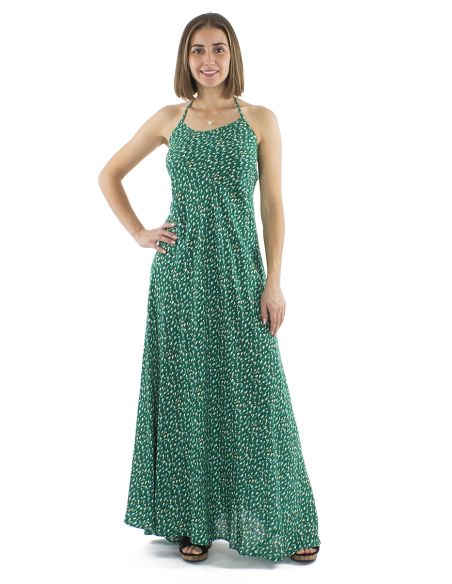 Robe Viscose Longue Dos Nu Imprime Feline