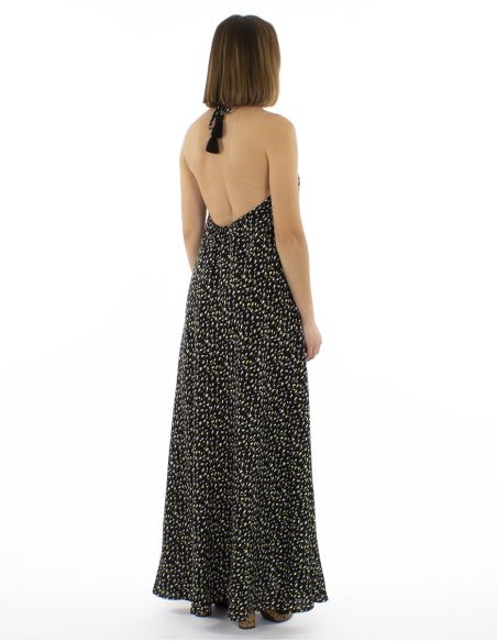 Robe Viscose Longue Dos Nu Imprime Feline