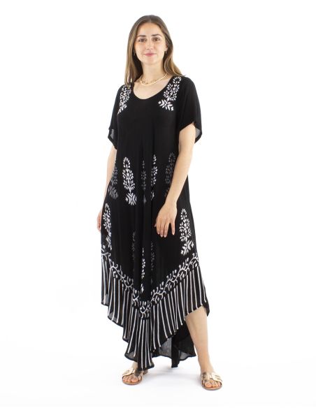 Robe Crepe Viscose Blanc/Noir Manches Courtes