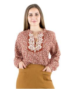 Chemisier coton brodé fleurs