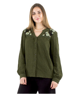 Chemisier coton uni gaze brodé