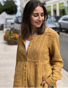Chemisier coton uni gaze brodé