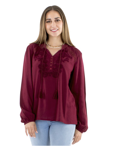 Chemisier viscose 5 boutons brodé