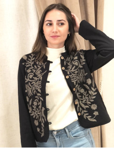 Veste coton unie brodée...